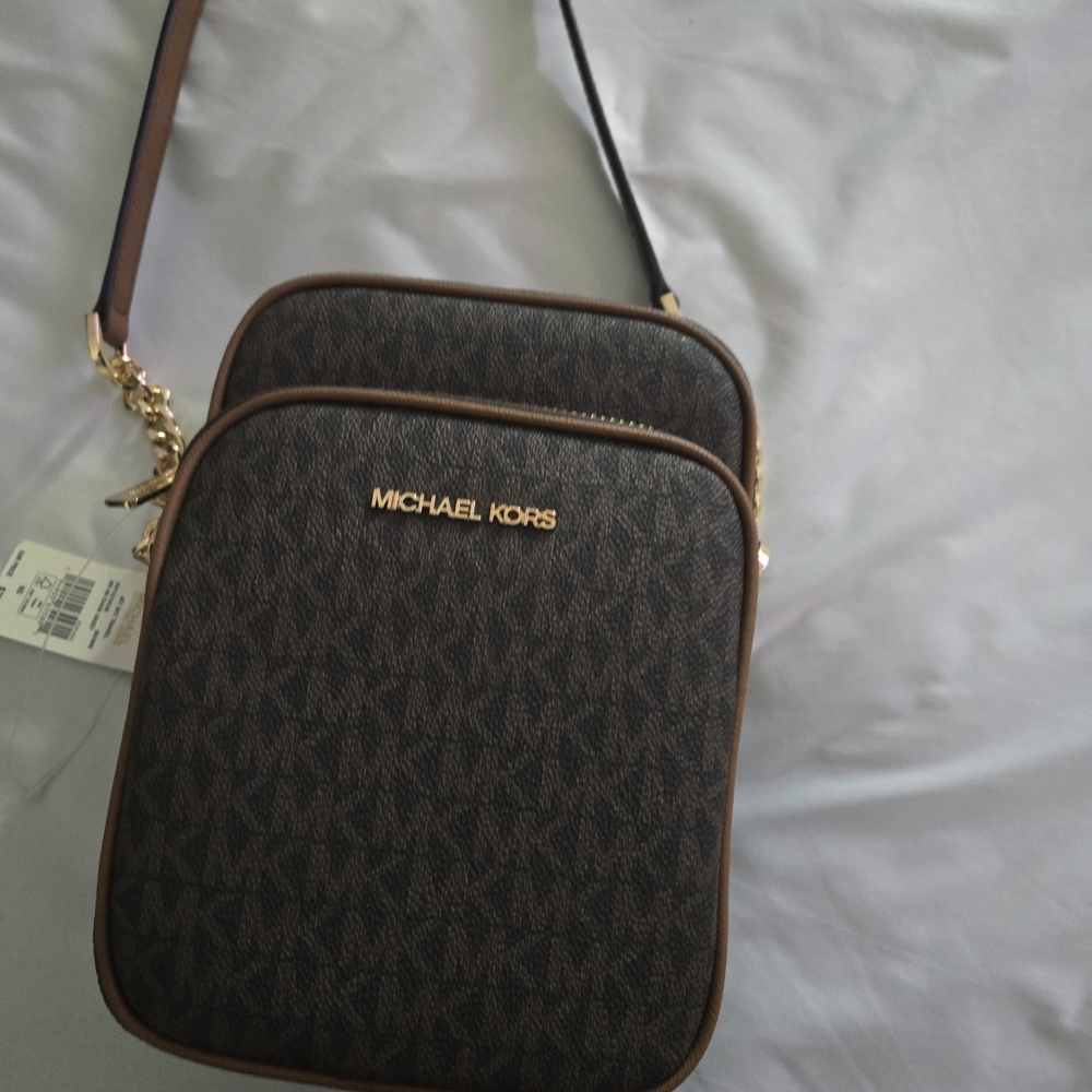 Michael Kors Dark Brown Crossbody Bag with Gold Accents
